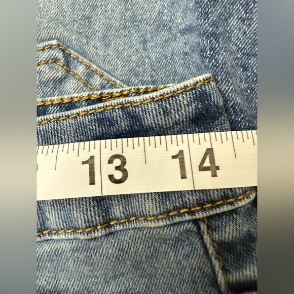 Up-Cycled Blue Denim and White Jean Shorts with Lacy Trimmed Frayed Hem - Picture 7 of 7